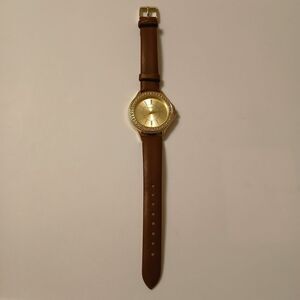 Valletta Women's Gold Tone Dial Rhinestone Bezel Brown Band Casual Watch